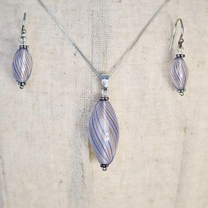 MWS 925 Italy Hand Made Glass Necklace and Earring Set